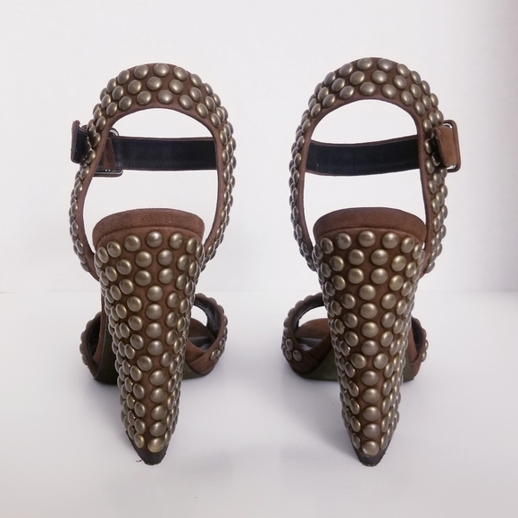 GIUSEPPE ZANOTTI STUDDED ANKLE-WRAP CHUNKY HEEL SANDAL, MILITARE - Picture 10 of 14